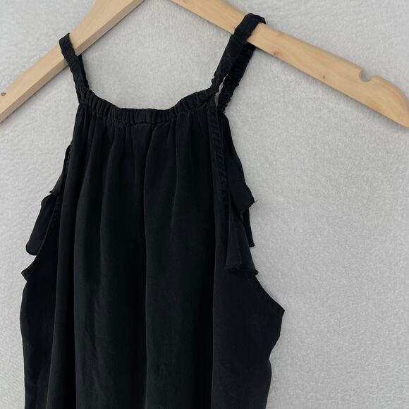 KAREN KANE Tank Top S Silk Crepe de Chine Tiered Ruffle Halter Blouse Black - Picture 7 of 12